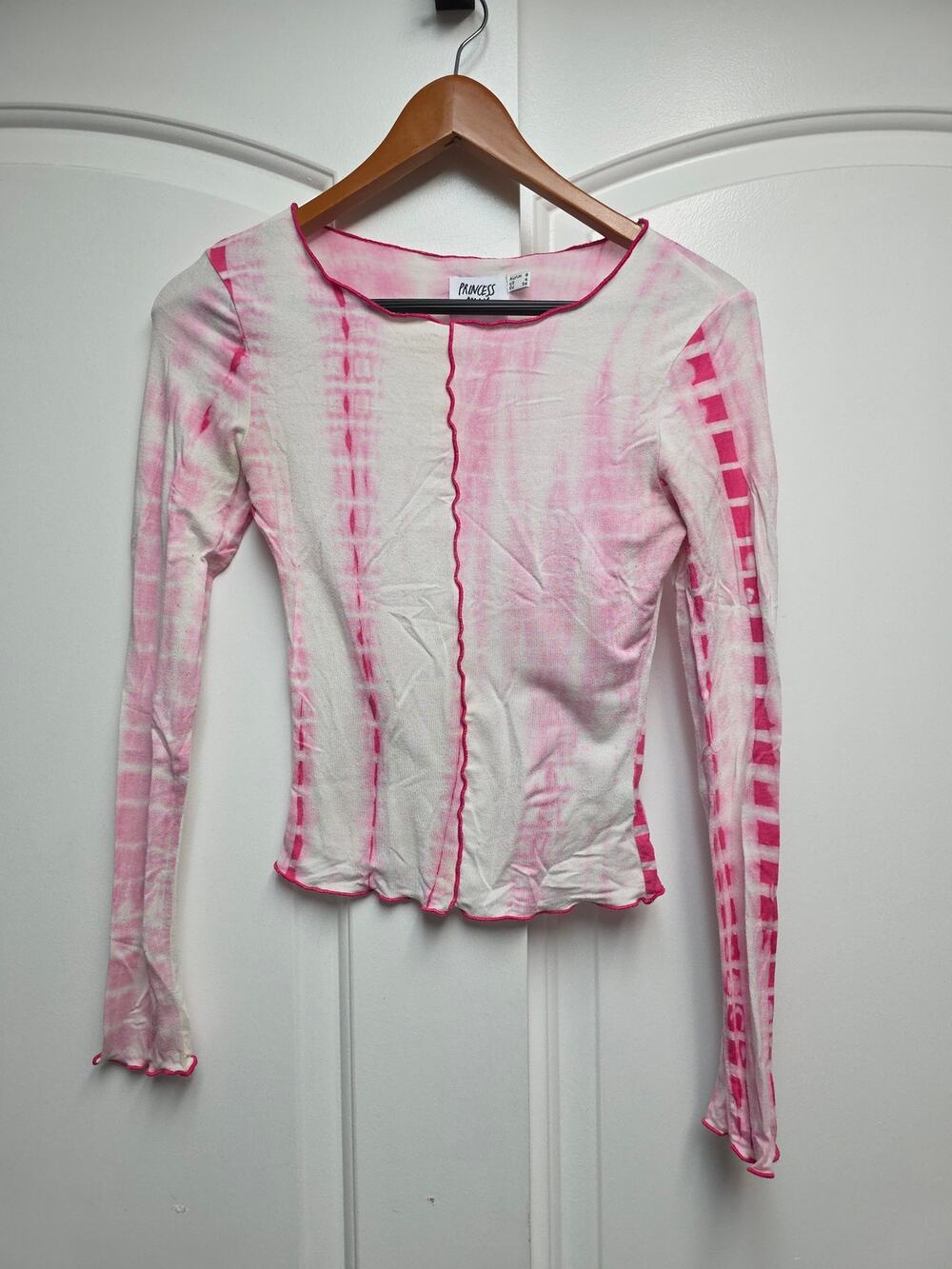 Princess Polly Pink Tie Dye Penny Lane Crew Neck Long Sleeve Top Womans Size 4